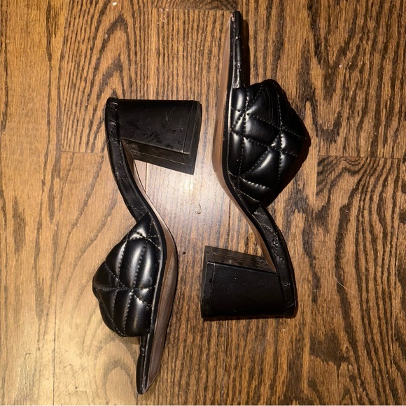 Zara Black Block Heel Quilted Slip on Heels - Picture 5 of 8